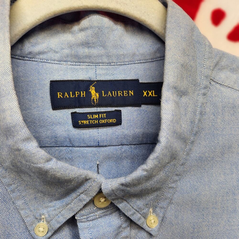 Polo Ralph Lauren Mens XXL Slim Fit Stretch Oxford Button Down Shirt Blue Pony - Picture 3 of 8